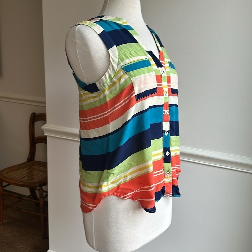 Anthropologie Maeve Sunseeker Rainbow Striped Sleeveless Blouse, Size 4P EUC - Picture 5 of 9
